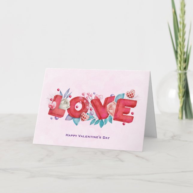Cartão Love Text Bold Block Font with Flowers Namorados (Frente)