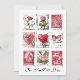 Cartão Love Valentine Postal Stamps Ephemera Collage Art