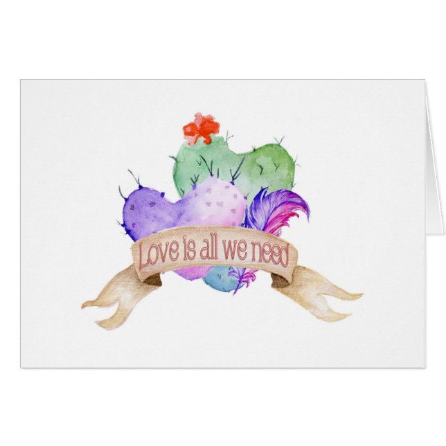 Cartão Love Watercolor Cactos (Frente Horizontal)
