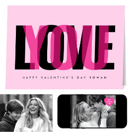 Cartão Love You Custom 2 Photo Happy Valentine's Day Pink