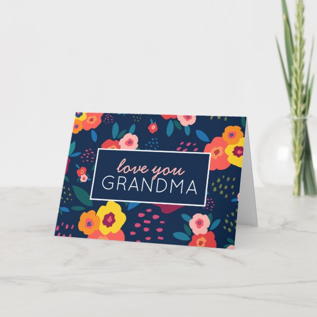Cartão Love You Grandma Floral in Blue Mother's Day (Frente)