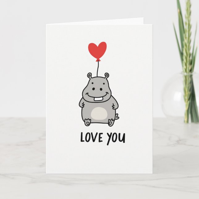Cartão Love You Hippo Heart Balloon Card (Frente)