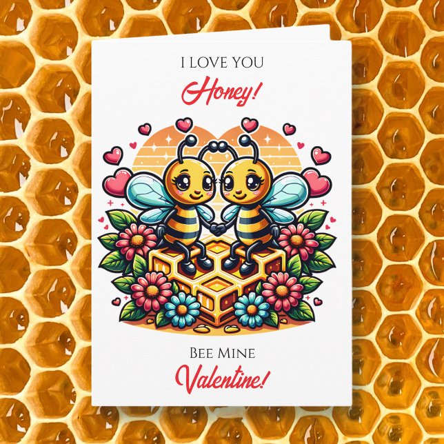 Cartão Love You Honey | Bee Themed Valentine's Day (Criador carregado)