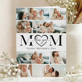 Cartão Love You Mom Heart Photo Collage Mother's Day