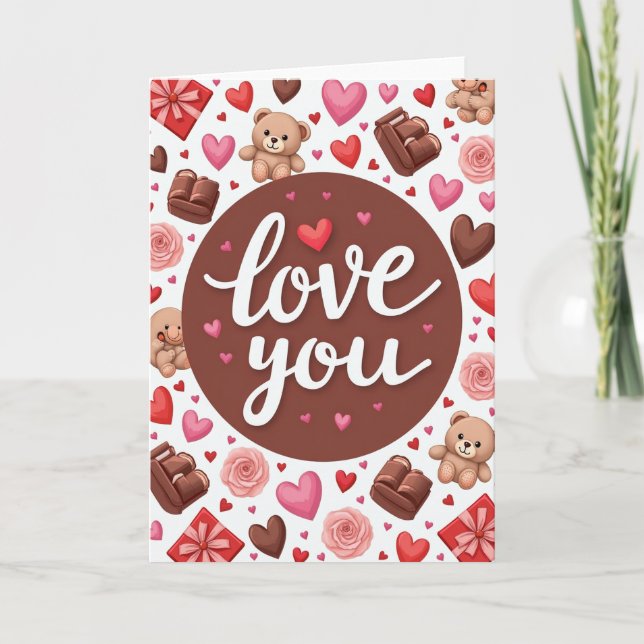 Cartão Love You Teddy Bear Hearts Card (Frente)