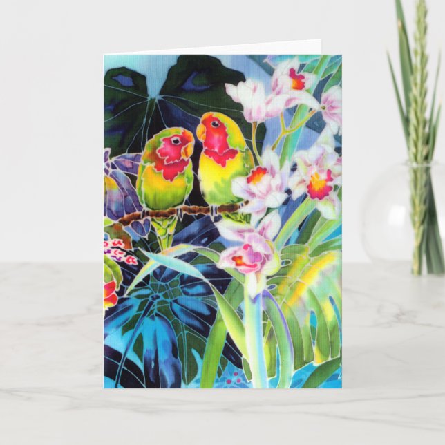 Cartão LOVEBIRD Greeting CARD with Orchids (Frente)