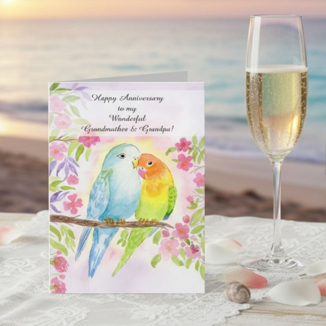 Cartão Lovebirds Grandmother & Grandpa Happy Anniversary  (Criador carregado)