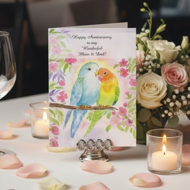 Cartão Lovebirds Mom & Dad Happy Anniversary  (Criador carregado)