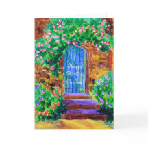 Lovely Blue Wooden Door to Secret Rose Garden