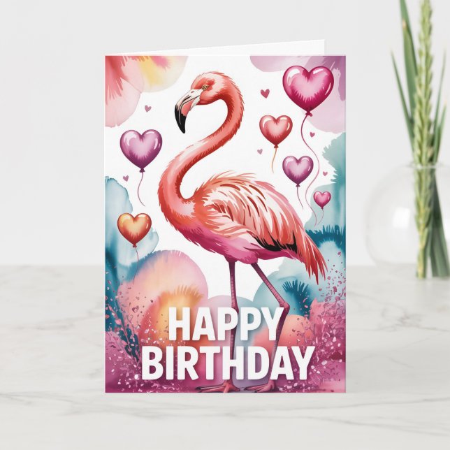 Cartão Lovely Pink Flamingo Birthday Card (Frente)