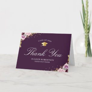 Cartão lovely purple floral graduation thank you card