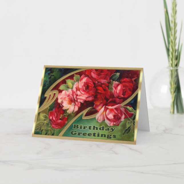 Cartão Lovely Victorian Floral Pretty Pink Roses Birthday (Frente)