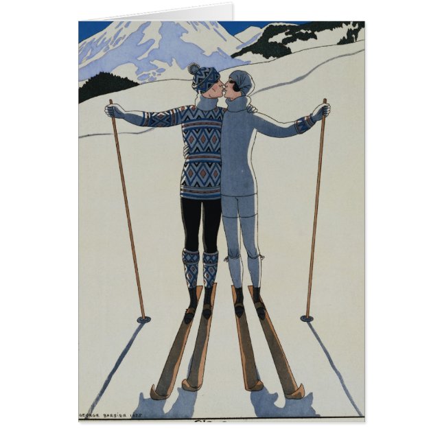 Cartão <Lovers in the Snow> por Georges Barbier (Frente)