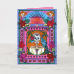 Cartão Lovey You Birthday Card - DD4<br><div class="desc">Female skeleton on the front with a sunrise graphic. Skulls in the corner. Beautiful reflection image inside.</div>