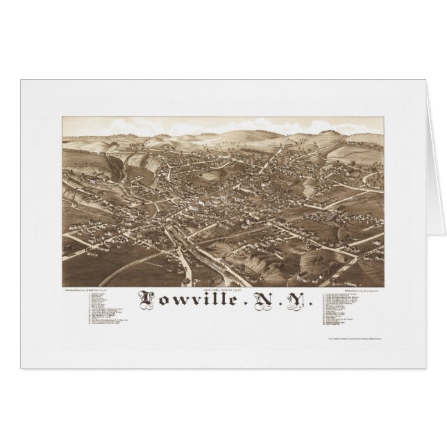 Cartão Lowville, mapa panorâmico de NY - 1885 (Frente Horizontal)