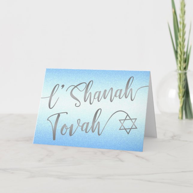 Cartão L'Shanah Tovah Rosh Hashanah Escrita Prata Azul (Frente)