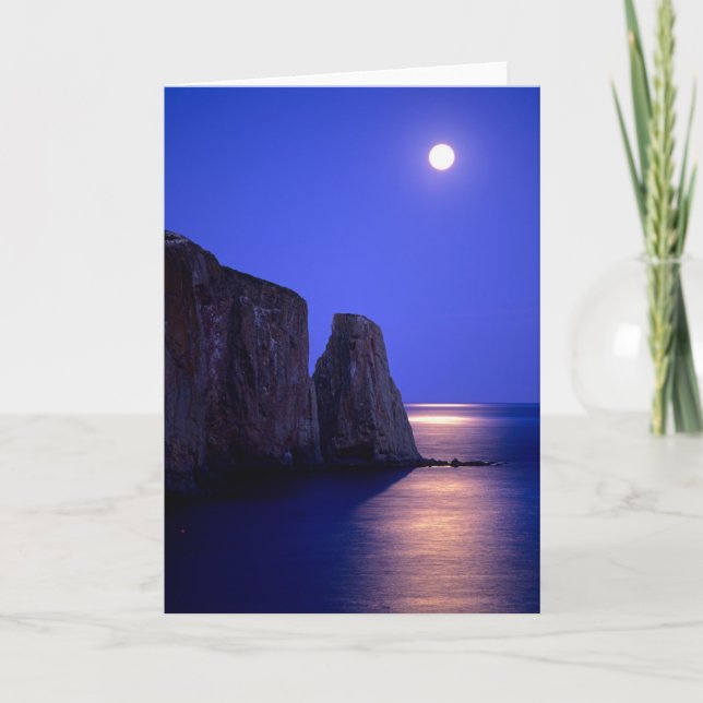 Cartão Lua ao Crepúsculo | Rocha Perce Costa Gaspe Quebec (Frente)