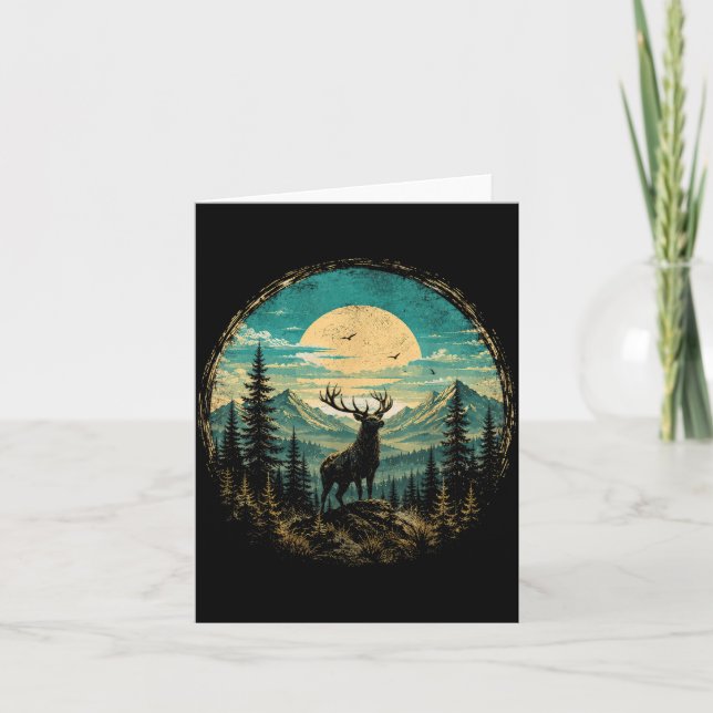 Cartão Lua cervo veado floresta montanha selva explorador (Frente)