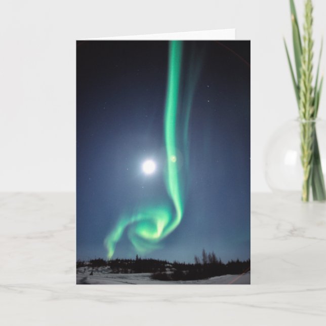 Cartão Lua Cheia Com Aurora | Yellowknife Canadá (Frente)