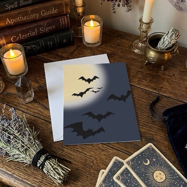 Cartão Lua Cheia de Halloween com Morcegos (Criador carregado)