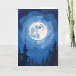 Cartão Lua Cheia | Pintura em Aquarela da Floresta do Céu