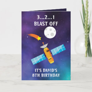 Cartão Lua de Satélite Púrpura Azul, Cute, 8º aniversário