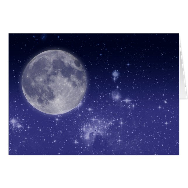 Cartão Lua e Estrelas Brilhantes (Frente Horizontal)