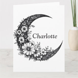 Cartão Lua e Flores Arte com Nome Personalizável