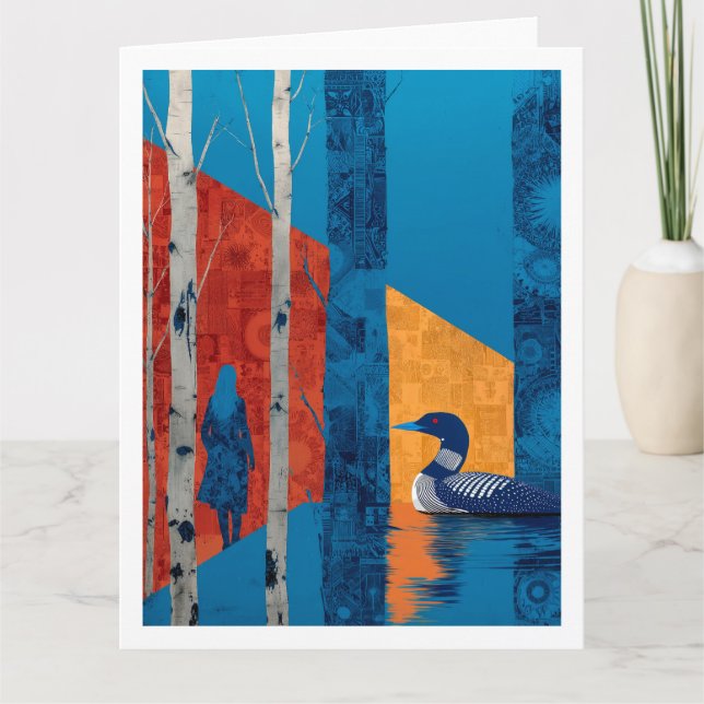 Cartão Lua em uma floresta de pássaros, North Woods (Frente)