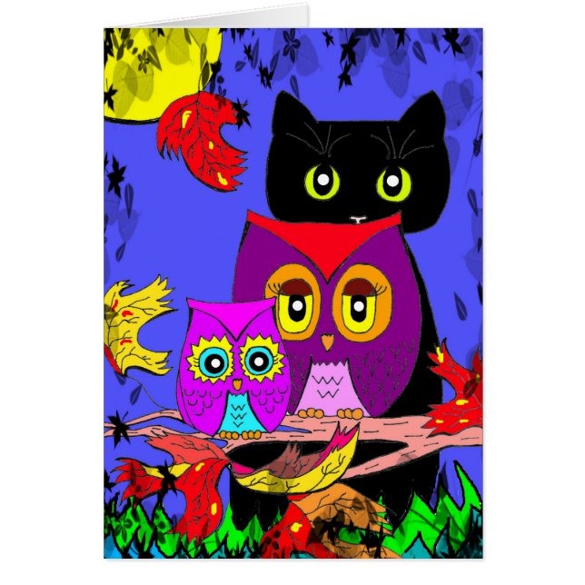 Cartão Lua engraçada Creationarts da queda do gato preto (Frente)