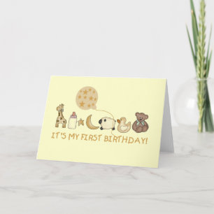 Cartão Lua, Estrelas e Animais Primeiro Aniversário