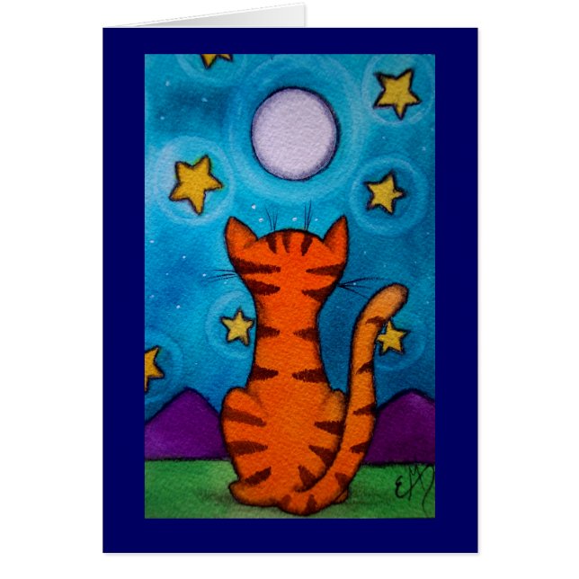 Cartão Lua que olha o gato (Frente)