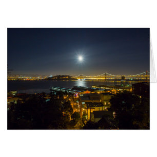 Cartão Lua sobre a ponte de Oakland Bay, São Francisco, C