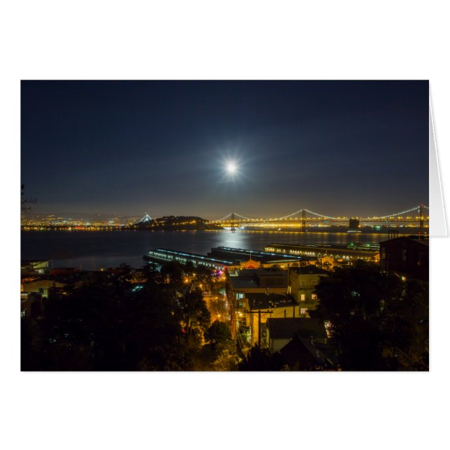 Cartão Lua sobre a ponte de Oakland Bay, São Francisco, C (Frente Horizontal)