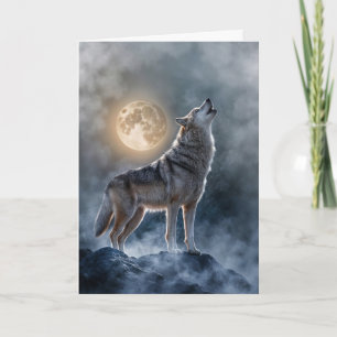 Cartão Lua Solstício de Inverno e Lobo em Mista de Nevoei