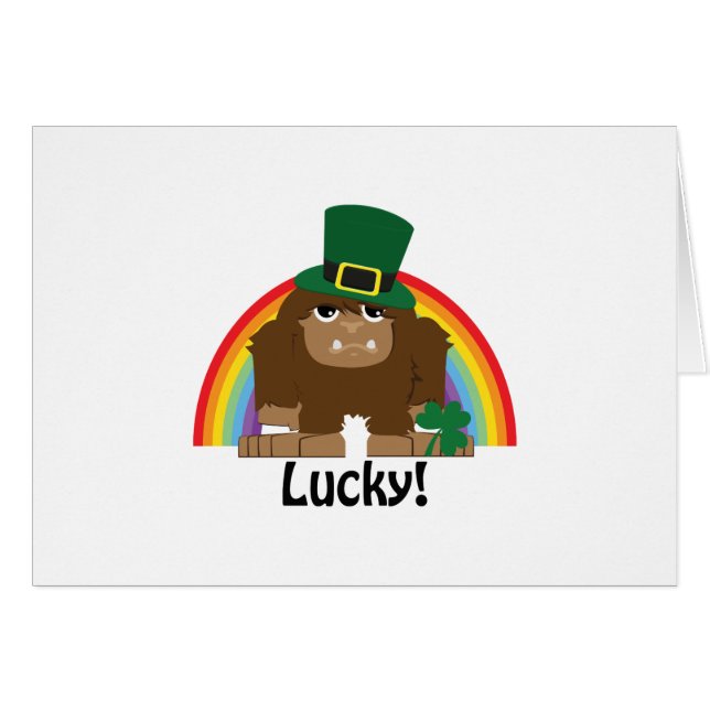Cartão Lucky Bigfoot Leprechaun (Frente horizontal)