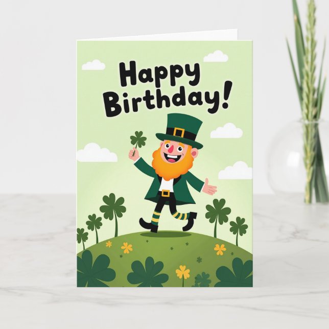 Cartão Lucky Birthday Leprechaun Card (Frente)