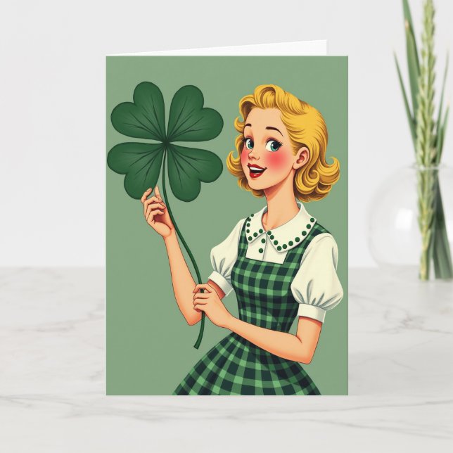 Cartão Lucky Blonde Retro Style Art Card (Frente)