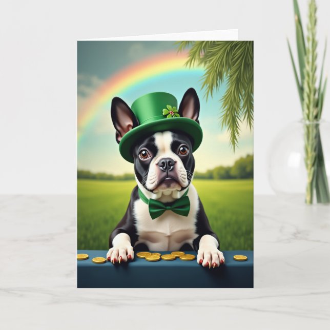 Cartão Lucky Boston Terrier Day Card (Frente)