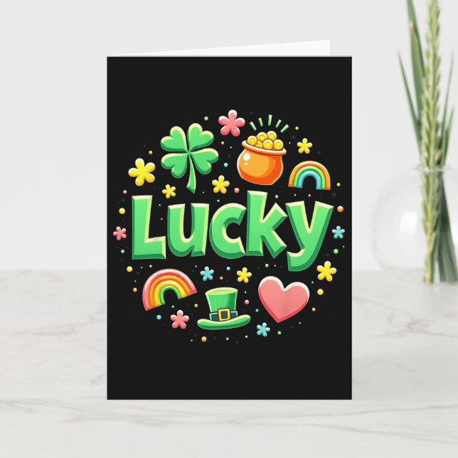 Cartão Lucky Charm Patricks Day Pot Of Gold Irish Shamroc (Frente)