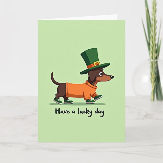 Cartão Lucky Dachshund Day Card (Frente)