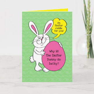 Cartão Lucky Easter Bunny Engraçado Riddle Para Kids Card
