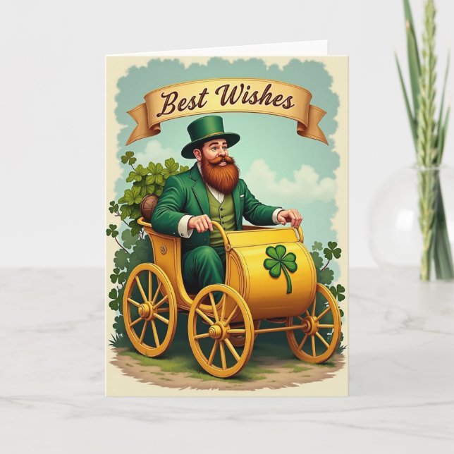 Cartão Lucky Leprechaun Best Wishes Card (Frente)