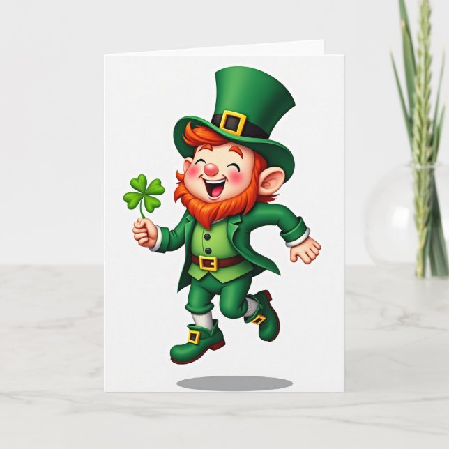 Cartão Lucky Leprechaun Four Leaf Clover Card (Frente)