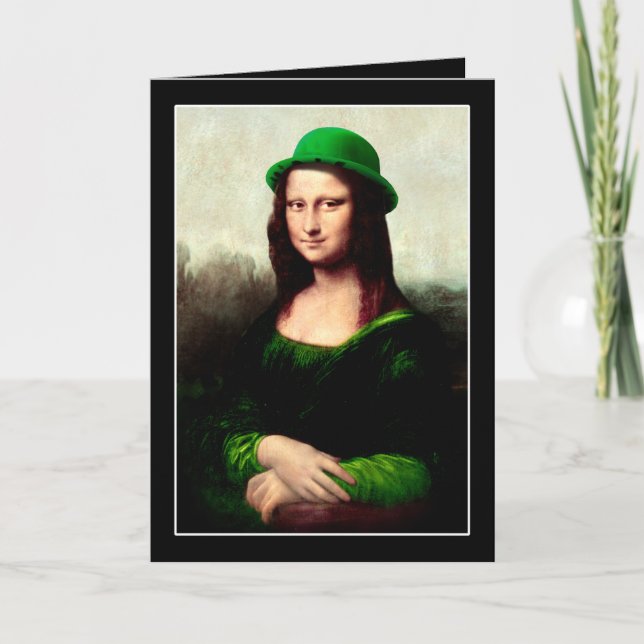 Cartão Lucky Mona Lisa Dia de São Patrício Shamrock (Frente)