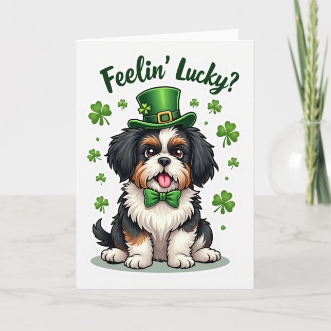 Cartão Lucky Puppy Clover Pattern Card (Frente)