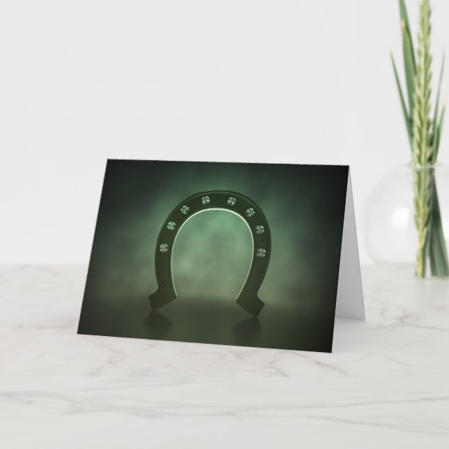Cartão Lucky Shamrock Horseshoe (Frente)