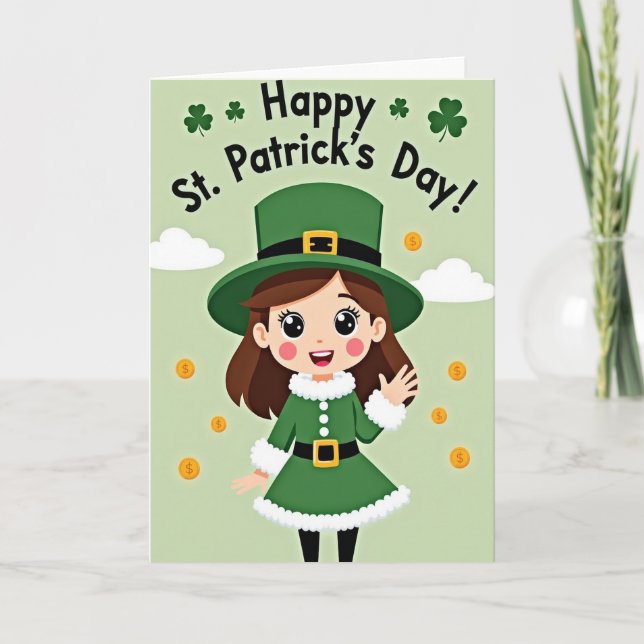 Cartão Lucky St Patricks Day Girl Card (Frente)