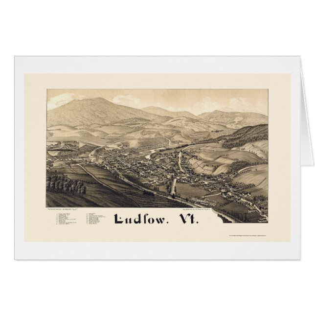 Cartão Ludlow, mapa panorâmico do VT - 1885 (Frente Horizontal)