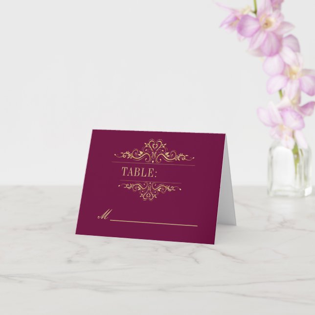 Cartão lugar de casamento do quadro do ouro na moda burgu (Orquídea)